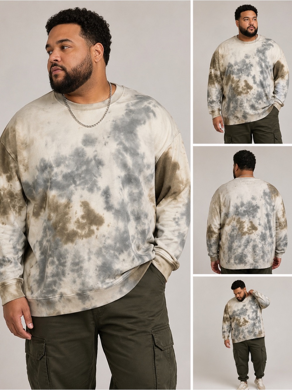 Only & Sons Tie Dye Sweatshirt 6XL Gray Beige Crewneck Pullover 100% Cotton R